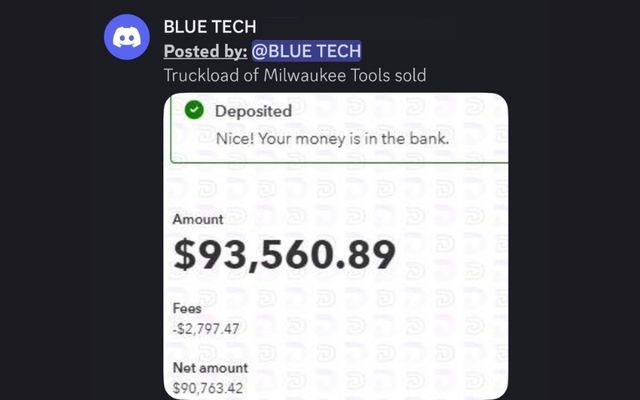 Divine member's $93K deposit from selling tools